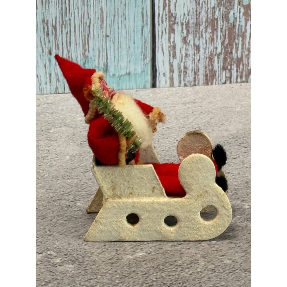 Antique 1930s Japan Santa Cardboard Sleigh Molded Composition Face Brush Tree - Picture 3 of 9